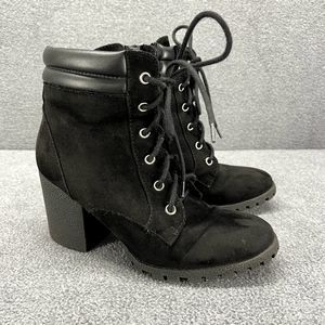 Sugar Boots Women 6 M Black Lacy Suede Heeled Zipper Lace Up